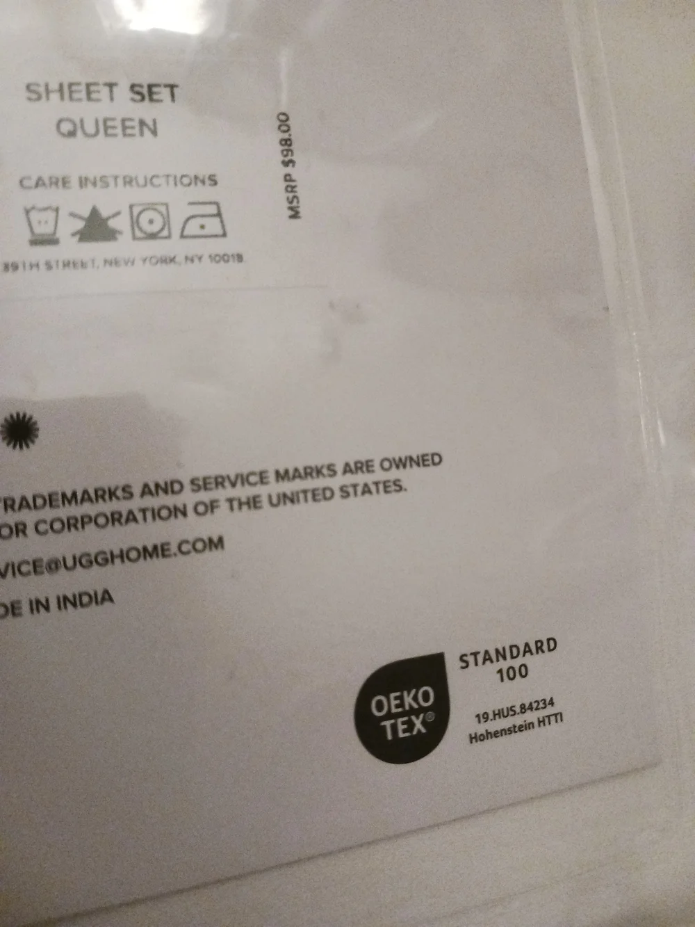 UGG White Queen Sheet Set 100% Cotton